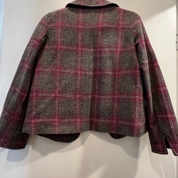 Talbots Wool Blazer Coat Gray Pink/Lavender 2P Plaid Front Pockets - Picture 3 of 6